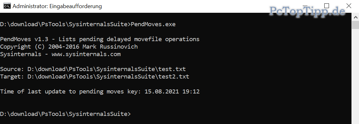 PendMoves.exe zeigt die Datei welche kopiert wird