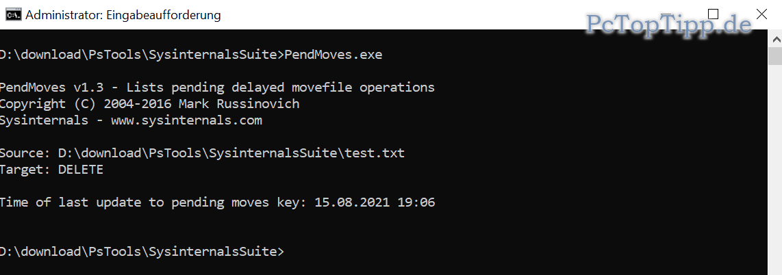 PendMoves.exe zeigt die Datei die gelöscht wird