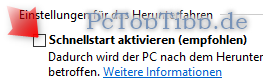 Haken bei Schnellstart abwählen