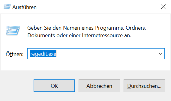 Regedit starten über Ausführen