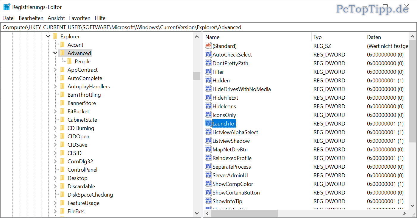 Windows Dateiexplorer Startordner festlegen