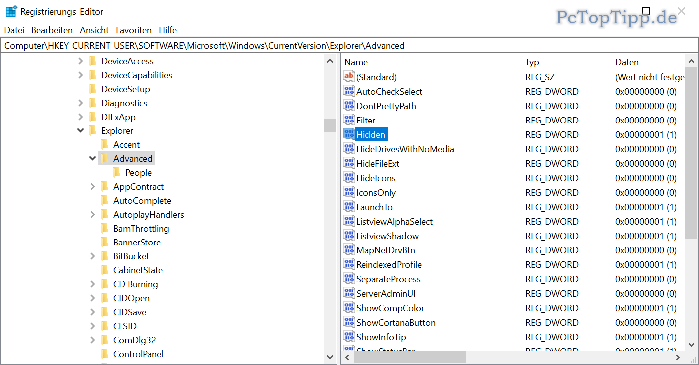 Windows Dateiexplorer versteckte Dateien und Ordner anzeigen